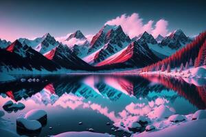 A mountain lake with snow on the mountains small Dark Paradise photo