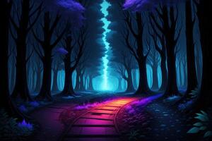 a path leading into a forest at night fantasy mystical photo