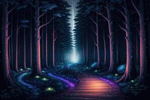 a path leading into a forest at night fantasy mystical photo