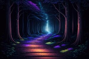 a path leading into a forest at night fantasy mystical photo