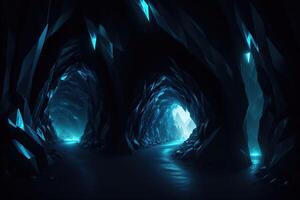 Glowing crystal cave tunnel photo