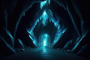 Glowing crystal cave tunnel photo