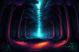 a path leading into a forest at night fantasy mystical photo