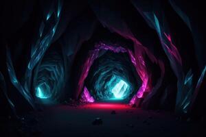 Glowing crystal cave tunnel photo