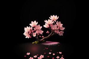 Cherry blossom illustration on black background photo