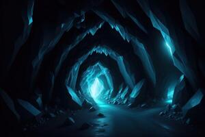 Glowing crystal cave tunnel photo