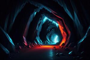 Glowing crystal cave tunnel photo