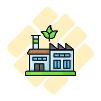 Factory building with leaves depicting vector of green factory, eco friendly factor