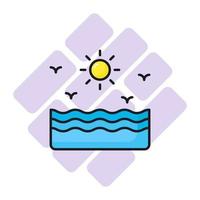 An editable graphic design of sea in trendy style, sunshine vector