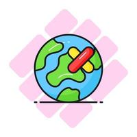 Save the world and earth, bandage on world globe showing icon of healed earth, premium vector