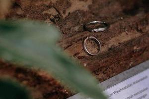 a pair of rings on a wood photo