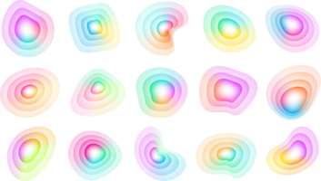 Set of gradient liquid color fluid shapes. Abstract blur free form, iridescent colors effect, isolated objects for design, banner, flyer, business card, poster, web png