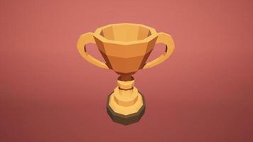 un dorado trofeo en un rojo antecedentes victoria concepto, otorgar, meta, trabajo duro, el resultado de un compromiso a éxito, imágenes para inspiración equipo motivación corriendo un exitoso negocio, 3d ilustración foto