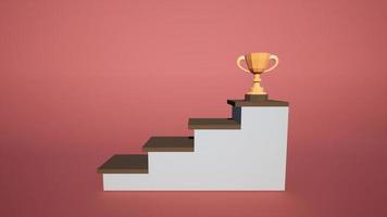 el escalera a éxito, dorado trofeo victoria concepto, otorgar, meta, el resultado de un compromiso a éxito, imágenes para inspiración equipo motivación corriendo un exitoso negocio, 3d ilustración foto