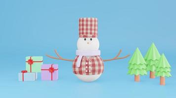 3D Rendering Snowman with Background Prop In Christmas And New Year Theme photo