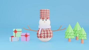 3D Rendering Snowman with Background Prop In Christmas And New Year Theme photo