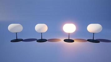 Black Sheep Marketing Concept, A set of floor lamps but has one glowing shining, and look differently, marketing strategy like a fish swimming upstream, Marketing 4.0 concept,3d illustration photo