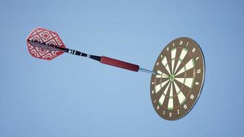 The dart hits the target completely. Focus on the red dot on the dart board. The goal of the organization. Reach the goal. Achieved the goal. Business goals. Goals and strategies, 3D illustration photo