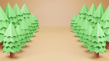 3D Rendering Christmas Tree In The Forest Concept With Space In the Center photo