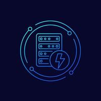 Server electricity warning, electric power icon, linear design vector