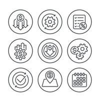 cost effective, financial efficiency line icons on white vector