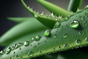 Aloe vera cover with drops of water. Macro close up Succulent leaves and water. . photo