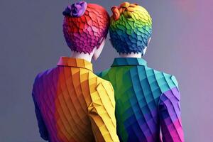 Back view cartoon of LGBTQ couple with love. LGBTQ pride concept. Minimal Technology. . photo