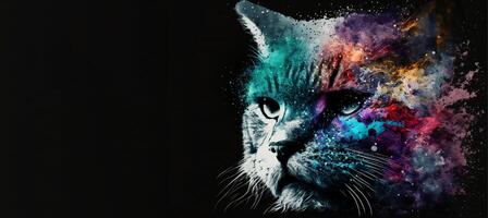Abstract animal Cat portrait with colorful double exposure paint. . photo