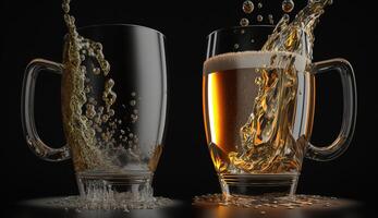 Two cold beers with foam and water drops, photo