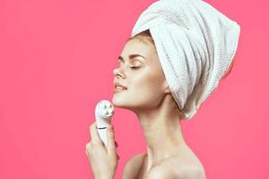pretty woman naked shoulders clear skin cosmetology spa treatments photo