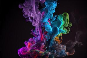 Purple, blue, green and pink smoke on a black background. photo
