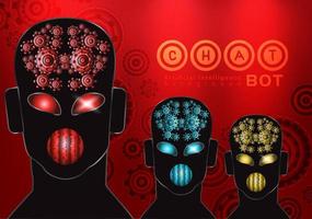Ai artificial intelligence technology hitech concept. chat  with smart bot, open Ai, gears, lights, technology Abstract, vector. design for chat, web banner, background, transformation. vector