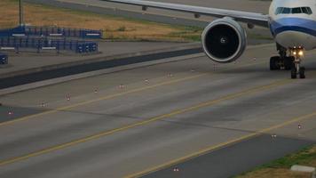 FRANKFURT AM MAIN, GERMANY JULY 17, 2017 - China Airlines Boeing 777 taxiing after landing at 07L runway. Fraport, Frankfurt, Germany video