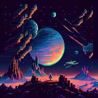 Pixel Art Space Background - photo