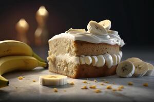 yummy banana cake with cream cheese with sliced banana photo