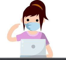 Woman in medical mask at computer vector