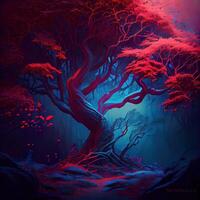 Red Blue Moody forest - photo