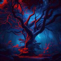 Red Blue Moody forest - photo