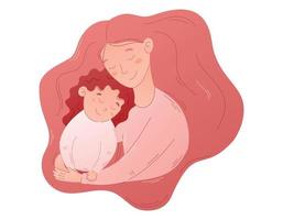 Cute flat portrait of Hugging Mother and Daughter. Vector cartoon illustration of a happy Parent with a Child. Maternal Love and care.