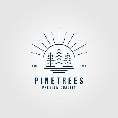 pine tree sun line art  logo  minimalist vector illustration design logo