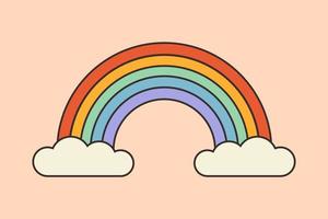 1970s Retro rainbow groovy trippy posters. Retro prints with hippie elements for T-shirt, cards, stickers. Hippie 60s, 70s, 80s style. Sign, rainbow symbol in clouds for stickers. Vector Illustration