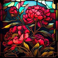 Stained Glass Red Peonies - photo