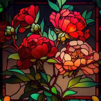 Stained Glass Red Peonies - photo