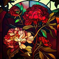 Stained Glass Red Peonies - photo