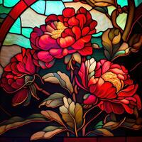 Stained Glass Red Peonies - photo