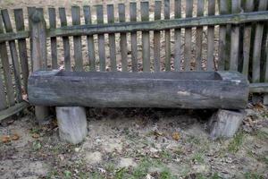 wooden animal feeding trough in the Polish countryside photo