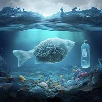 Garbage in the ocean, ecological concept, ai generation photo