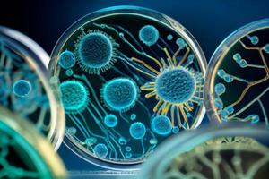 bacteria and virus cells petri dish, ai generation photo