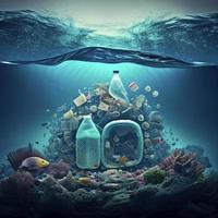 Garbage in the ocean, ecological concept, ai generation photo