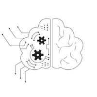 artificial inteligencia cerebro izquierda y Derecha hemisferio transhumanismo cyborg icono vector